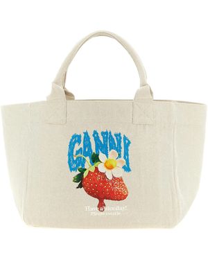Ganni Medium 'Strawberry' Shopping Bag - White