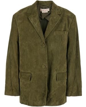 Marni Single-Breasted Jacket With Notched Revers And Logo Patch On The Rear - Green