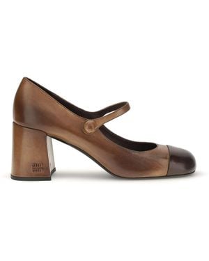 Miu Miu Leather Mary Jane Ballerinas - Brown