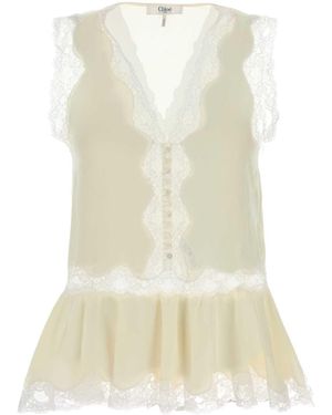 Chloé Ivory Crepe Top - White