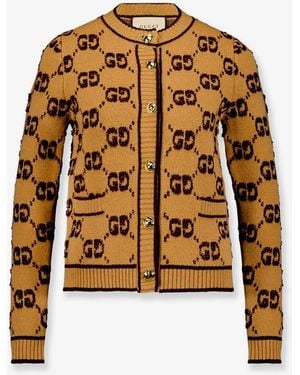 Gucci Wool Cardigan With Gg Inlay - Metallic