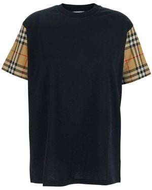 Burberry Net Sustain Checked Poplin-Trimmed Cotton-Jersey T-Shirt - Black