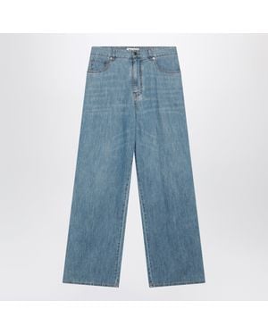 Miu Miu Highwaisted Wideleg Chambray Pants - Blue