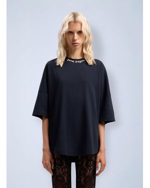Palm Angels Curved Logo Collar Over T-Shirt - Blue