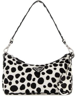 Prada Printed Calf Hair Handbag - Black