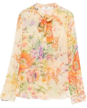 Celine Printed Silk Blouse - White