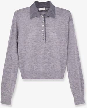 Celine Cashmere And Silk Polo Shirt With Embroidery Logo On The Front - Purple