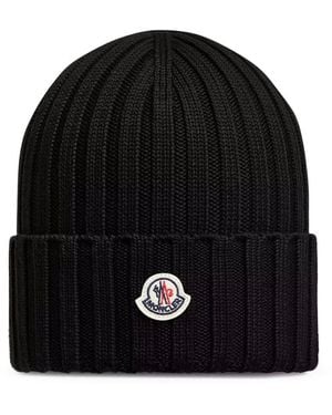 Moncler Logo-Embroidered Wool Beanie - Black