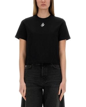 JW Anderson Jw Anderson Cropped T-Shirt With "Anchor Jwa" Logo - Black