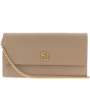 Fendi Dove Leather Ff Wallet - Gray