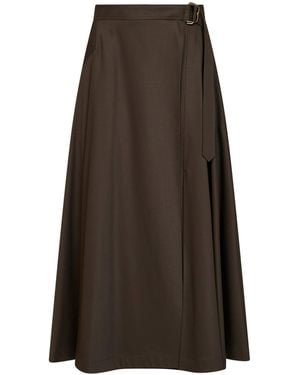 Burberry Wool Twill Belted Midi Skirt - Brown