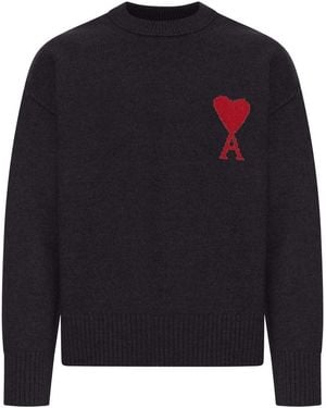 Ami Paris Ami De Coeur Wool Sweater - Blue