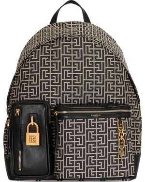 Balmain Pulse Backpack With Jacquard Monogram - Gray