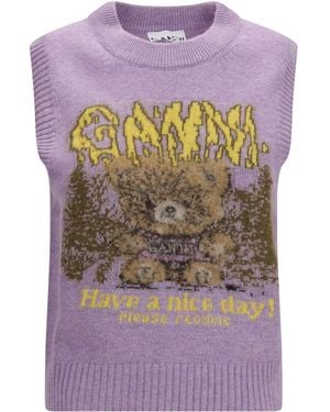 Ganni Teddy Alpaca Wool-Blend Vest Thistle - Purple
