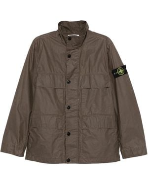 Stone Island Field Jacket With Pigmented Wax Coating - Brown