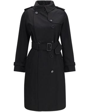 Burberry Long Gabardine Trench Coat With Check Collar - Black