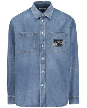 Celine Logo Cotton Denim Shirt - Blue