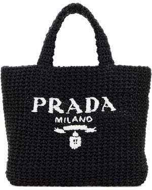 Prada Mini Straw Handbag 27 Cm - Black