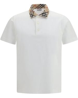 Burberry Cotton Check Collar Polo - White