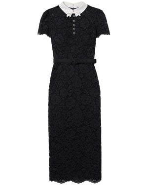 Self-Portrait Lace Midi Dress With Contrasting Collar - Black