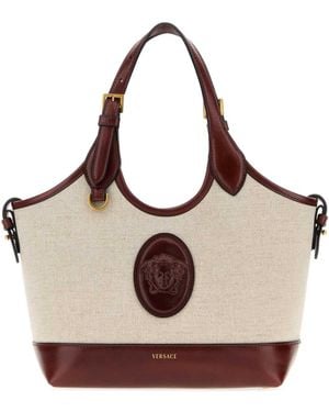 Versace Small Tote Fabric+Calf Leather - Natural