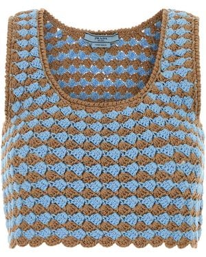 Prada Tow-Tone Crochet Crop Top - Blue