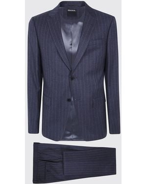 ZEGNA Pinstripe-Pattern Pure Wool Single-Breasted Suit - Blue