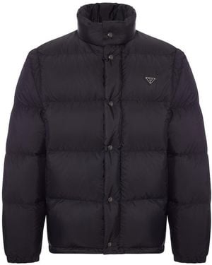Prada Padded Down Jacket With Triangular Logo - Blue