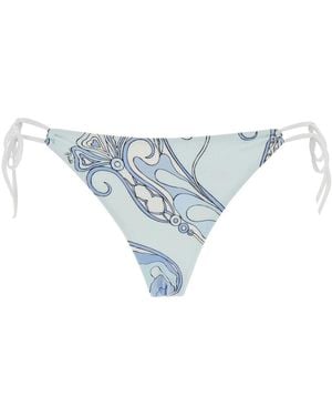 PUCCI Light Bikini Bottom With Adjustable Tie Closure And All-Over Orchidea Print - Blue
