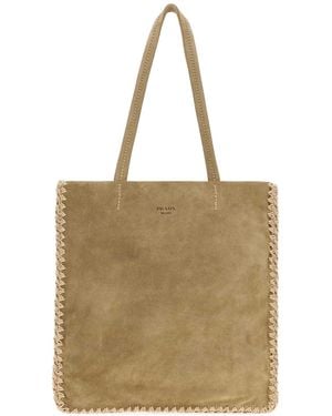 Prada Khaki Suede Large Shopping Bag - Natural
