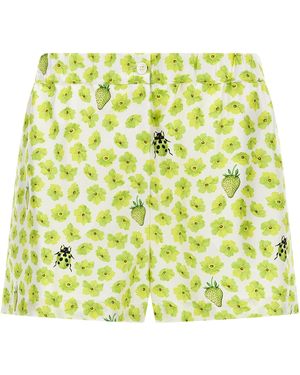Versace Silk Twill Shorts With Strawberry Garden Print - Yellow