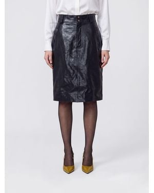 Saint Laurent High-Waisted Leather Pencil Mini Skirt With Buttons - Blue
