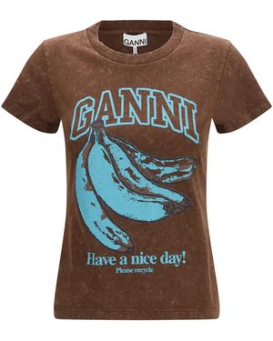 Ganni Banana Cotton T-Shirt - Brown