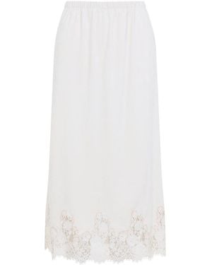 Alberta Ferretti Avorio Velvet Pencil Skirt - White