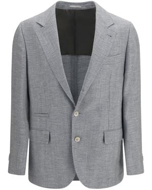 Brunello Cucinelli Deconstructed Wool, Alpaca And Silk Chevron Blazer - Gray