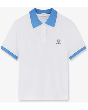 Versace Cotton Polo Shirt With Medusa Embroidery - Blue