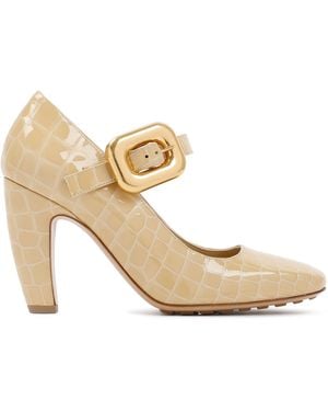 Bottega Veneta Luxurious Nude Croco Leather Mary Jane Pumps For - Metallic