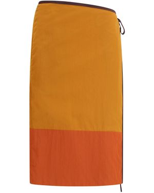 Saint Laurent Tie-Detail Colour-Block Skirt - Orange
