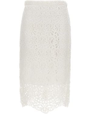 Burberry Macramé Lace Sheath Skirt - White