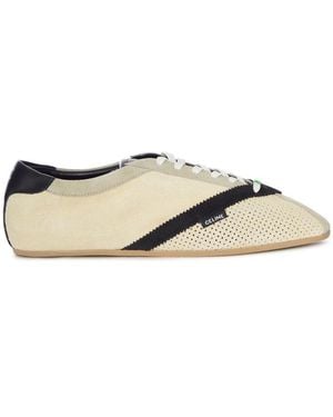 Celine Low Suede Sneaker With Perforated Toe - Natural