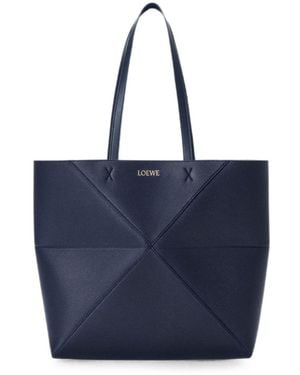 Loewe Puzzle Fold Medium Leather Tote - Blue