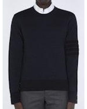 Thom Browne Ottoman Milano Stitch 4-Bar Bomber Pullover - Black