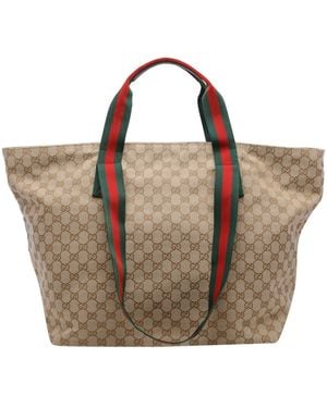 Gucci Shopping Bag With Gg Pattern Medium Size - Brown