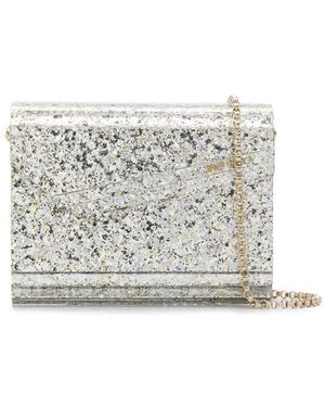 Jimmy Choo 'Candy' Champagne Clutch Bag With All-Over Coarse Glitter - White