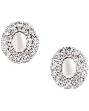 Self-Portrait Self Portrait Oval Crystal Pearl Earrings - Metallic