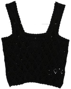 Celine Pointelle Cotton Top - Black