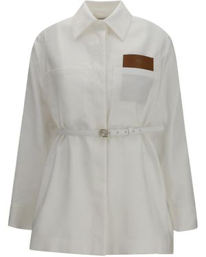 Fendi Jacket Belted Linen-Cotton - Gray