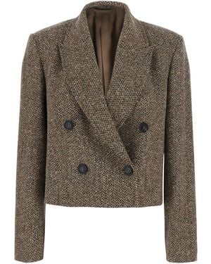 Brunello Cucinelli Crop Jacket With Peak Revers - Green