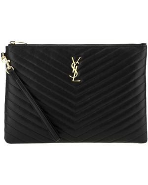 Saint Laurent Leather Jolie I-Pad Holder - Black