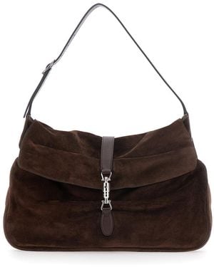 Gucci 'Jackey Flap' Shoulder Bag With Adjustable Shoulder Strap And Piston Closure - Brown